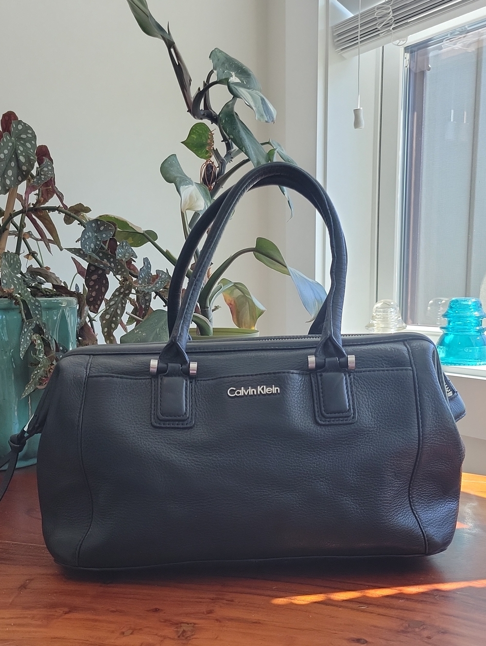 Calvin Klein Black Genuine Pebbled Leather (Doctor's Bag) Satchel